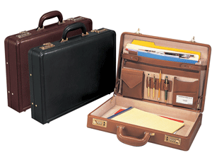 black, brown and tan full grain leather attache cases