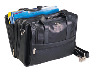black leather expandable briefcase