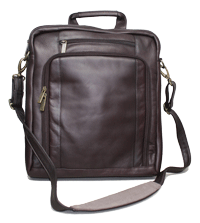 dark brown leather slim laptop briefcase with padded shoulder strap