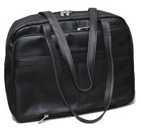 woman's black leather shoulder laptop briefbag