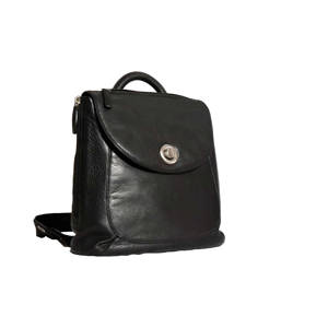 black leather button flap backpack
