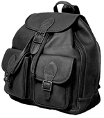 black leather backpack with front pockets
