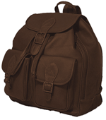 cafe-colored leather backpack with front pockets