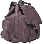 cafe-colored leather top-handle backpack