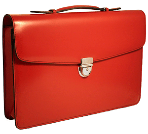 red leather slim flapover briefcase