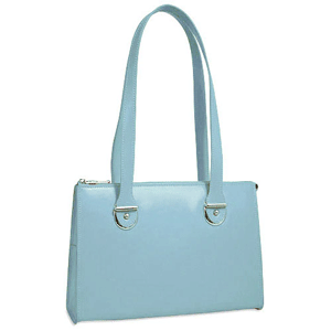 top zip shoulder handbag made of blue Italian leather