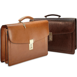belting tan and saddle brown leather double-gusset flap over brief bags
