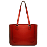 red Italian leather East-West business tote