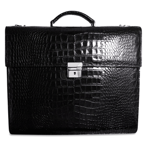 black crocodile-embossed Italian leather briefcase