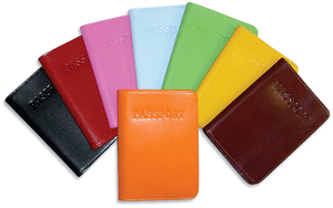 leather passport covers in a range of traditional and bright fashion colors