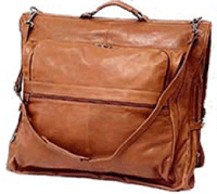 brown leather garment bag with padded shoulder strap