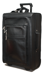 black Vaqueta leather rolling carryon case