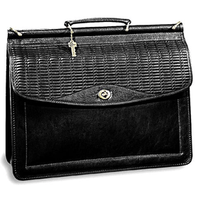black woven leather dowel top briefcase