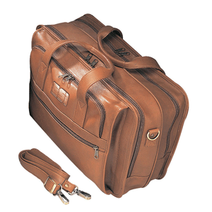 cognac-colored leather soft-sided briefcase