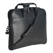 black leather zippered meeting case with shoulder strap