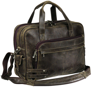 brown distressed leather briefcase