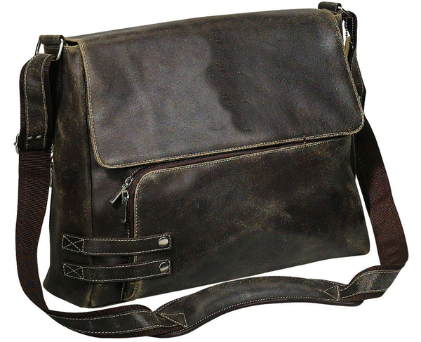 distressed leather messenger bag