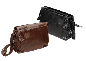 black and brown high-gloss leather messenger bags