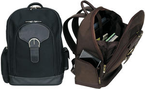black and brown backpacks combining leather and fabric