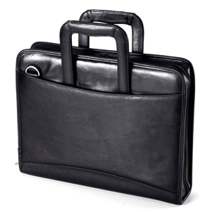 black leather portfolio briefcase with three ring binder