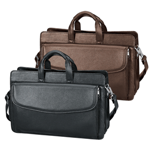 soft leather briefcases, shown in black and brown