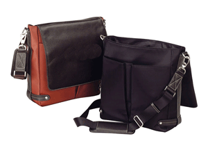 black and rust nylon and leather vertical messenger brief bags