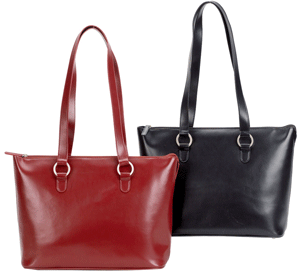 black and red zip-top leather tote bags